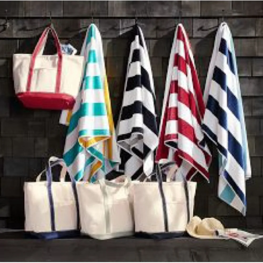 NWT Pottery Barn Reversible Awning Striped Organic Beach Towel